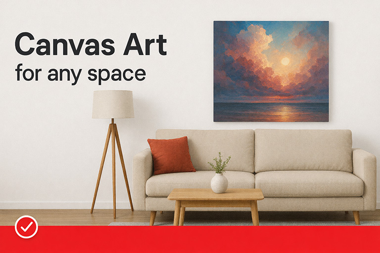 Colorful canvas art styled in a modern living room